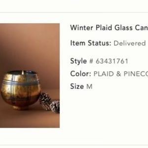 Anthropologie NWT Winter Plaid Glass Candle